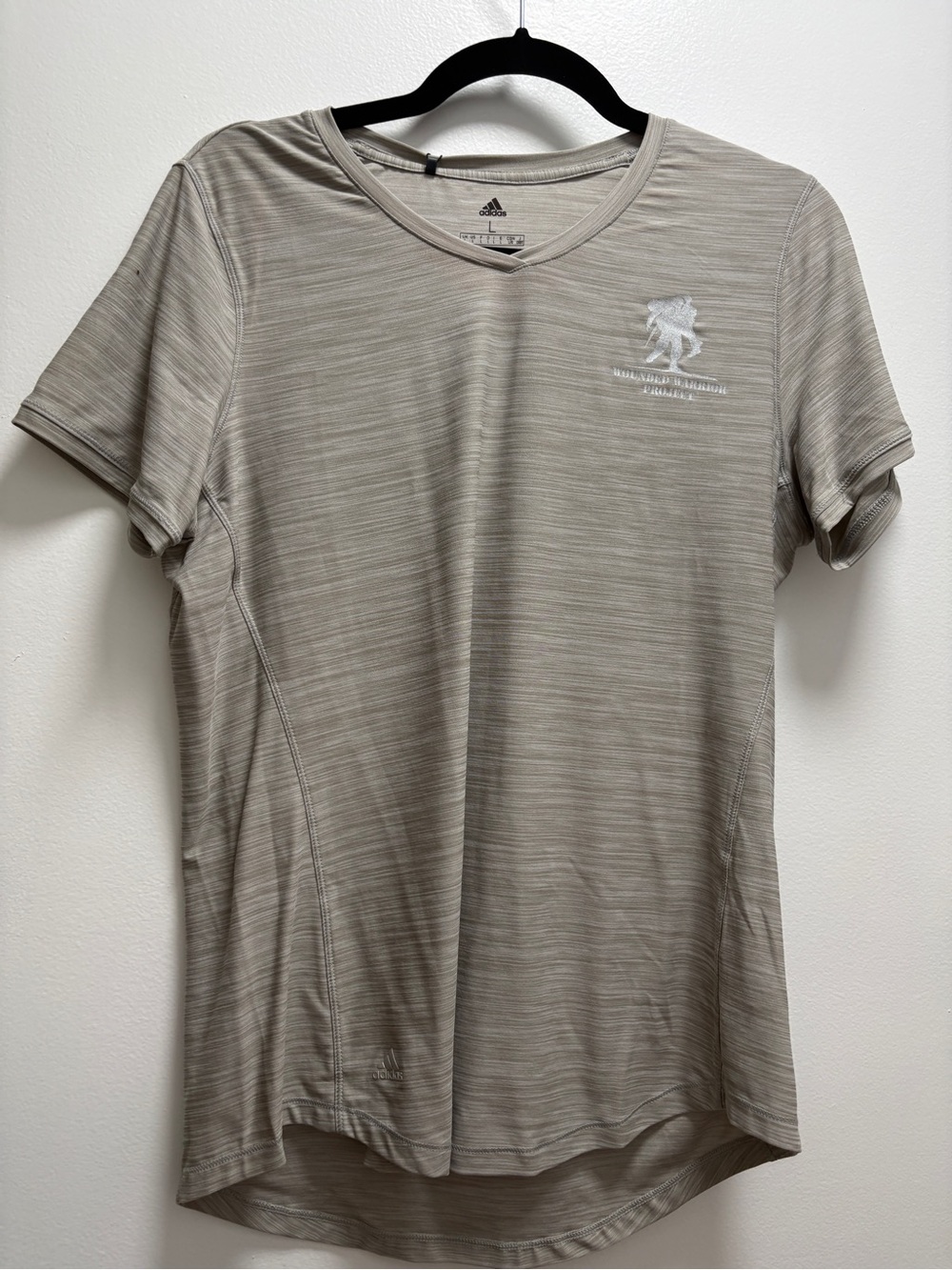 Adidas Light Gray Performance Tee Wounded Warrior Project logo NEW